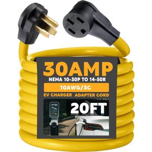 20ft 10-30P to 14-50R EV Charger Adapter Cord Compatible with NEMA, 30 Amp Dryer to 50 Amp EV for Level 2 Charging, Only for 3 Prong Old Dryer Outlet, STW 10 AWG with Handle, ETL Listed