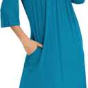 Lace Sleepwear Women's V Neck Nightshirt 3/4 Sleeve Soft Pleated Nightgown Plus Size SteelBlue (Blue, S)