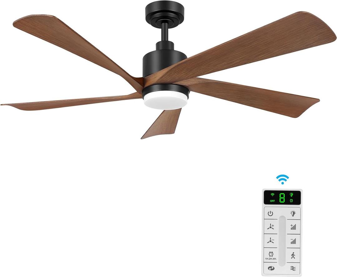 52" Ceiling Fans with Lights and Remote Control-5 Reversible Carved Blades, 6-Speed Noiseless DC Motor, Modern Ceiling Fan in Matte Finish with Indoor/Outdoor DC