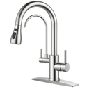 FORIOUS Kitchen Faucets with Water Filter, 2 in 1 Stainless Steel Pull Down Sink Faucet and Purfied Water Faucet High Arc Single Handle with Detachable Deck for 1 or 3 Hole, Brushed Nickel
