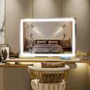 ROLOVE Gold Vanity Mirror with Lights, 32" x 22" Large Lighted Vanity Mirror with Dimmable 3 Modes, LED Makeup Mirror, USB Charging Port, Tabletop or Wall-Mounted