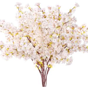 Giegxin Set of 8 Silk Cherry Blossom Branches Cherry Blossom Tree Stems Long Stem Artificial Flowers for Tall Vase Flowers for Home Wedding Vase Floral Arrangements, 39.37 Inch(White)