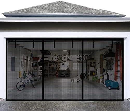 Garage Door Screen for 2 Car Garage, Sunmoxia 16x7Ft Fiberglass Mesh Door Screen with Closure Weighted Bottom, Durable Magnetic Heavy Duty Screen Door Curtain Cover Kit with 6 Strapping Tapes