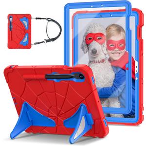 SIBEITU Case for Galaxy Tab S9 11 Inch 2023 Model SM-X710/X716B/X718U with Screen Protector Pen Holder | Hybrid Shockproof Rugged Case w/Stand Shoulder Strap for Samsung Tab S9 FE 5G 10.9" | Red