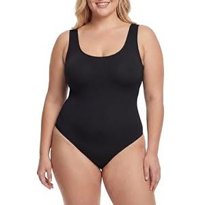 DANAZANA Women's Tank Top Bodysuit Square Neck Sleeveless Thong Body Suit Stretchy Backless Bodysuits S-