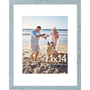 decorUhome 11x14 Picture Frame, Display Pictures 8x10 with Mat or 11x14 without Mat, Wall Mounting Photo Frame, Rustic Blue, 1 Pack