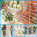 Flower Display Stand With 12PCS Buckets, 3 Layers Metal Plant Stand with Wheels, Heavy Duty Moving Plant Cart Shelf, for Indoor, Outdoor Patio Garden, Living Room, Florist (White - Square Bucket)