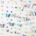 AmazingSpark 4 Pcs Butterfly Hanging Garlands 3D Paper Butterflies Circle Dot 52ft Iridescent Party Decorations Butterfly Birthday Decorations Shiny Streamers Backdrop for Wedding Birthday Party