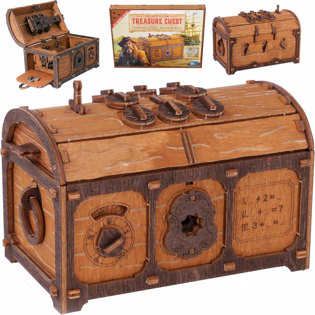 WOODEN.CITY Treasure Chest Puzzle Box for Adults  3D Wooden Mystery Box Brain Teaser & Escape Room Game with Secret Opening (165 Pieces, Gift Idea)