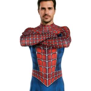 Halloween Cosplay Costume Superhero Spandex Jumpsuit Bodysuit Costume Mask 3D Style, Red, Adults-M(Height:63-65Inch)