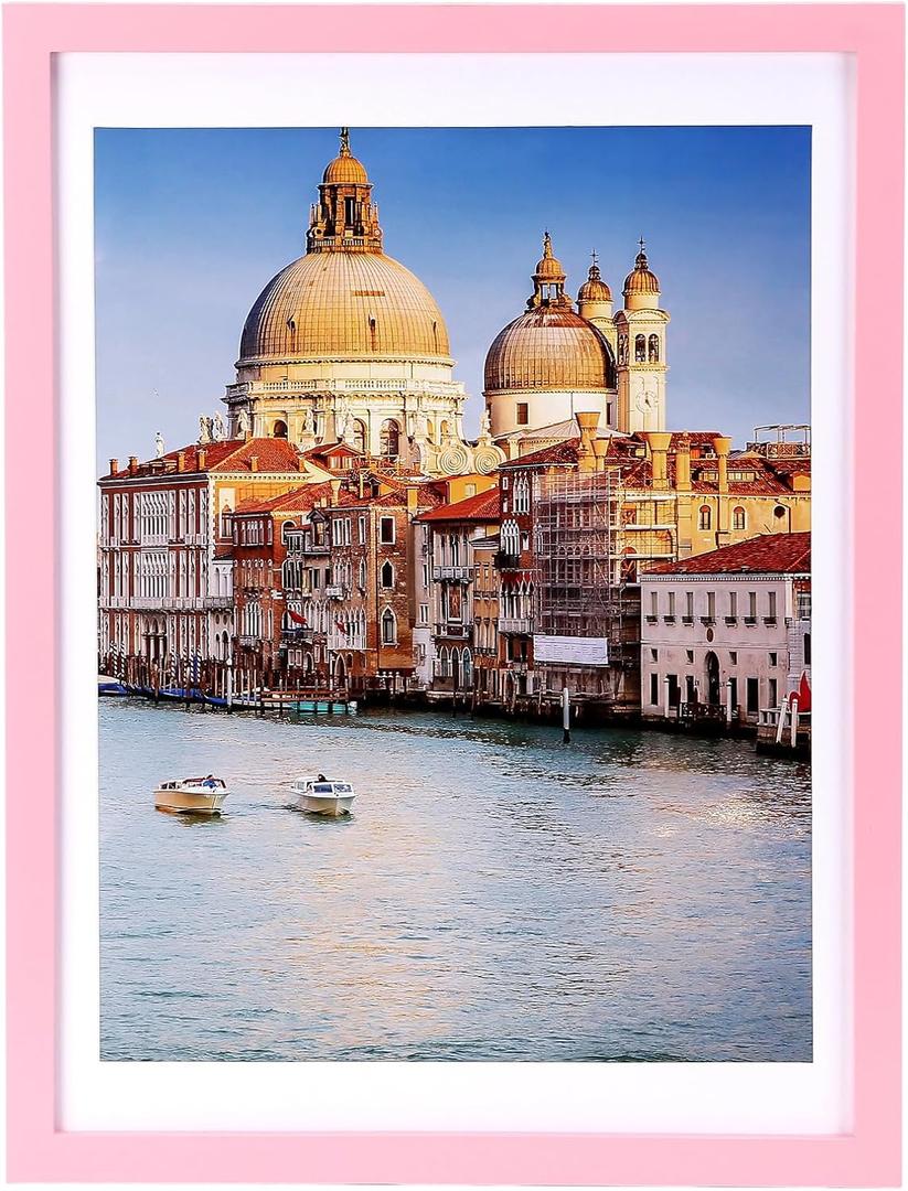 wyooxoo 12x16 Picture Frame Light pink Made of Solid Wood Photo Frames Display Pictures 11x14 with Mat or 12x16 Without Mat Colorful Frame For Tabletop Display or Wall