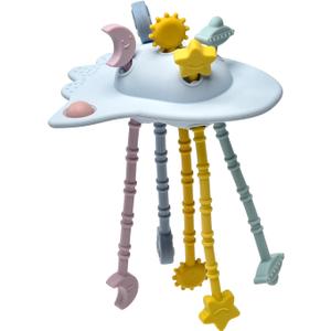 Silicone Montessori Sensory Toys for Babies 18 Months,Pull String Activity Toy, Early Educational Fine Motor Skills Toy for Toddlers,Car Seat Airplane Travel Toy （Blue）