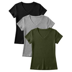 YooAurvox 3 Pack Girls V Neck Shirts, 3-Color, 11-12 Years