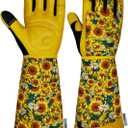 MSUPSAV Long Gardening Garden Gloves,Thorn-proof&Puncture Resistance Rose Cactus Gauntlet Glove for Gardener,Gifts (X-Large (Pack of 1), Sunflower)