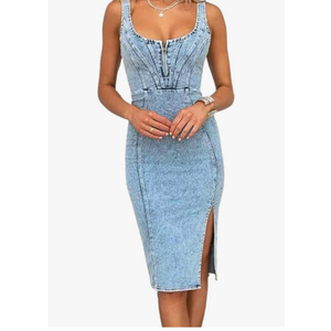 utcoco Denim Dress for Women Sleeveless Side Slit Bodycon Midi Jean Dresses for Women 2025 Size S