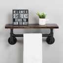 Industrial Pipe Shelf Bathroom Shelves Wall Mounted,19.6in Rustic Wood Shelf with Towel Bar,1 Tier Farmhouse Towel Rack Over Toilet,Pipe Shelving Floating Shelves Towel Holder,Retro Black