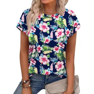 Alaroo Womens Summer Tops Short Sleeve Shirts Crew Neck Tshirt Cute Trendy Tunic Blouses (S-3XL) (L)
