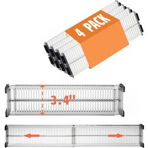 Kalimdor Drawer Dividers 4 Pack 3.4" High, 11-21" Adjustable Dresser Drawer Organizers for Clothes, Clear Plastic Separators for Dresser, Kitchen and Office Organization and Storage