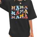 Mama Shirts for Women: Oversized Mama Letter Printed T-Shirt Mom Graphic Tees Loose Short Sleeve Tops Grey, One Siz