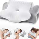 Cervical Pillow for Neck Pain Relief - Cooling Ergonomic Dual-Sided Orthopedic Neck Pillow with Ice Silk Pillowcase, Breathable Memory Foam Contour Pillow for Side, Back, Stomach Sleepers (Light Grey)