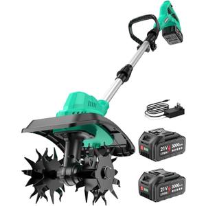 21V Cordless Tiller Cultivator for Gardening, 350 RPM Electric Garden Tiller with 23.0Ah Batteries, 9-Inch Tilling Width 7-Inch Depth Lightweight Hand Tiller for Soil Cultivation, Lawn, Composting