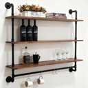 Industrial Pipe Shelving Pine Shelf,Pipe Shelves with Wood Planks,Wall Mounted Bookshelf,Floating Bar Shelves(3 Tier 48In)