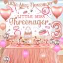 Jollyboom Threenager Birthday Decorations Girl, Little Miss Threenager 3rd Birthday Decorations Backdrop Banner Cake Topper Number 3 Heart Foil Balloon for Makeup 3 Year Old Bday Party Rose Gold