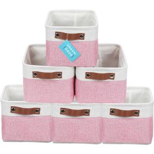 OrganiHaus Small Fabric Storage Bins for Shelves 6 Pack, 12x8in Closet Storage Bins for Shelves, Cloth Baskets for Organizing, Linen Closet Organizers, Fabric Basket, Pink/White
