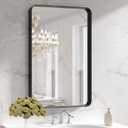 LOAAO Black Metal Framed Bathroom Mirror for Wall, 24X36 Inch Rounded Rectangle Mirror, Matte Black Bathroom Vanity Mirror Farmhouse, Anti-Rust, Hangs Horizontally or Vertically