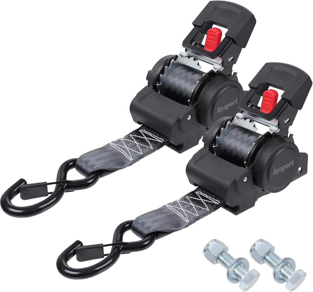 Ayaport Retractable Ratchet Straps 2 inch x 6ft, 2PK Bolt-on Tie Down Straps to Trailer - 3300lbs Break Strength, Transom Tie Downs for Boat, Motorcycles, Jet Ski