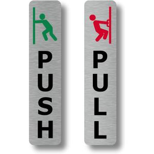 Pair of Silver Push & Pull, Strong Adhesive, Aluminium Door Signs - Generic Door Sign for business, restaurants, bars, hotels, schools, cafe. Shipped Globally. (1.9" wide x 7.6" high)