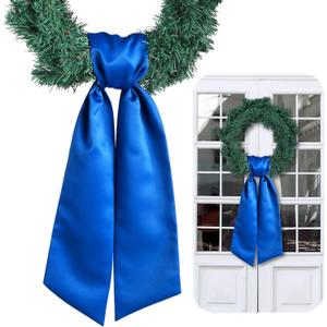VitalCozy Wreath Sash for Front Door Blank Satin Wreath Sash for Embroidery Monogram Plain Wreath Sash Wreath Accessories for Xmas Party Yard Doorway Indoor Outdoor Wall (4.5'' X 56'', Blue)