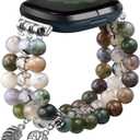Natural Stone Beaded Bracelet Watch Band Women for Fitbit Versa 4/Versa 3/Sense 2/Sense Bands Feminine Cute Handmade Boho Elastic Stretch Strap Replacement Agate Healing Stones Wristband (A1 Rhyolite jasper)