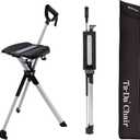 STEP2GOLD Ta-Da Chair Series 2- Portable Walking Stick, Cane with Seat, Foldable Chair, Hiking Stick, for Camping, Hiking, Lightweight Aluminum, Easy Carry, Anti-Slip (36.2"/Black)