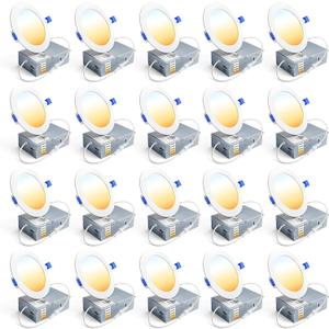 Ensenior 20 Pack 4 Inch LED Recessed Light, Dimmable, 2700K-5000K 5CCT, 750LM High Brightness, 9W 120V, Damp Rated, ERL-9X-ETL, Ultra-Thin Canless Wafer Light - ETL & FCC & IC