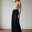Wide Leg Casual Business Pants for Women Palazzo Trousers High Waisted Belted Flowy Summer Beach Long Slacks Pockets Black (Black, S)
