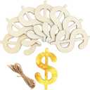 30 Pack 4 Inch Wood Dollar Sign Cutouts Unfinished Wood Dollar Sign Crafts Wooden Dollar Sign Hanging Ornaments DIY Dollar Sign Craft Gift Tags for Home Party Decoration