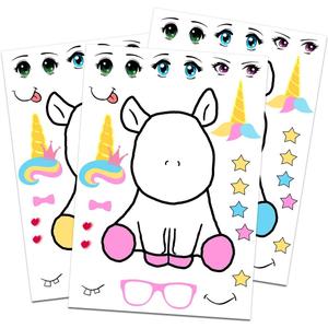 PartyNow Unicorn Stickers (24-Pack) with Changeable Faces - Rainbow Unicorn Party Favors for Kids