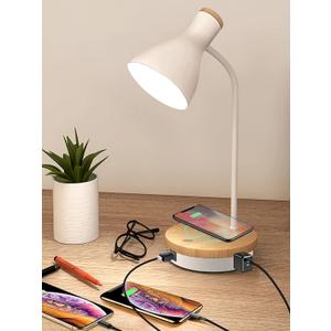 LALISU Metal Desk Lamp Wireless Charging Table Lamp Touch Reading Lights Arc Desk Lamps for Bedroom, 3 Way Dimmable Bedside Lamp with USB Charging Ports Lamp for Study Room and Office (White)