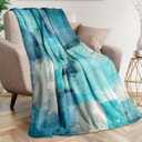 Teal Grey Throw Blanket Turquoise Abstract Art Ultra-Soft Cozy Fleece Blankets Lightweight Modern Flannel Blanket for Couch Sofa Bedding Home Decor (Turquoise Gray, 60" L x 50" W)