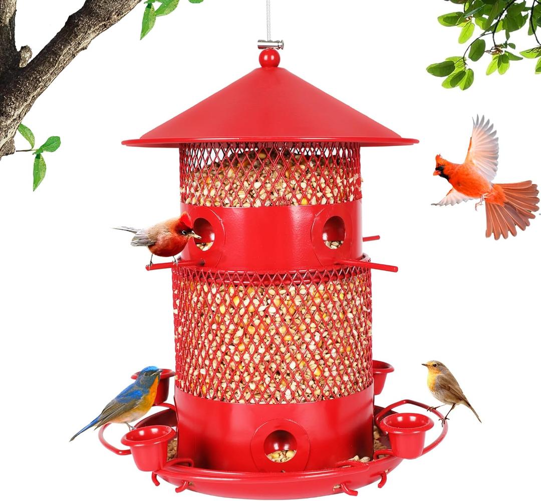 Bird Feeder, Metal Bird feeders for Bird Lovers, Large Capacity Design, Cardinal Bird Feeder, Bird feeders for Outdoors (Red, 4.5LB) (4.5LB, Red)