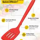 Pack of 2 Silicone Spatula Turners, Non Stick Slotted Kitchen Spatula Set, Heat Resistant BPA Free Kitchen Utensils, One-Piece Design, Suitable for Flipping Fish, Eggs, Steak, Pancakes (RED)