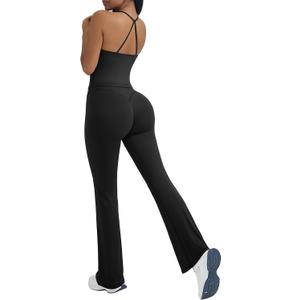 OMKAGI 2 Piece Workout Sets for Women Padded Tank Tops Flare Leggings Pilates Outfits (S,502-Black)