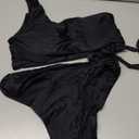 MOOSLOVER Women One Shoulder High Waisted Bikini Tie High Cut Two Piece Swimsuits(L, Black)