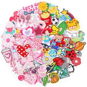 NICEVINYL Iron on Embroidery Patches for Backpacks: 70PCS Random Assortment Vibrant Designs Patch for Clothing Bag Hats Jackets Decor - Colorful and Pink Patches Sew On Appliques for DIY Craft