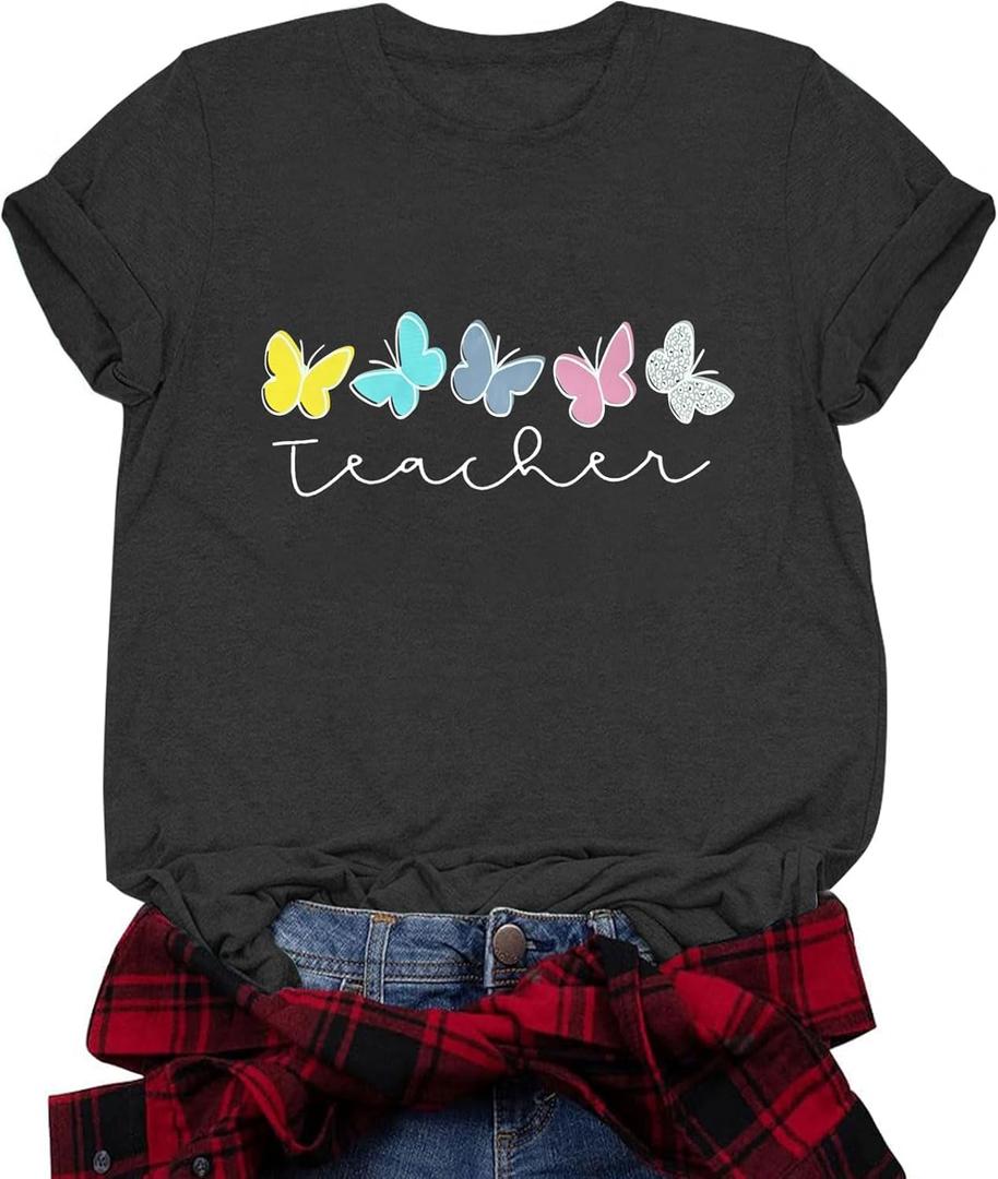 Teacher Shirts for Women Teacher Gifts Short Sleeve Shirts Graphic Tees Summer Tops 2025 (Pink, XL)