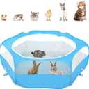 Pawaboo Small Animals Playpen, Waterproof Small Pet Cage Tent with Zippered Cover, Portable Outdoor Yard Fence with 3 Metal Rod for Chick/Kitten/Puppy/Guinea Pig/Rabbits/Hamster/Chinchillas,Light Blue