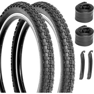2-Pack Kids Bike Tires Set: Hycline 20x2.125 Inch (57-406 mm) Folding Replacement Puncture-Resistant Bicycle Tires and Pair 20-inch Inner Tubes with Tire Levers for BMX, MTB or Kids Children Racing