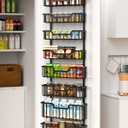 Over The Door Pantry Organizer, 8-Tier Pantry Door Organizer Shelves | 3 Sizes | Adjustable Basket | Metal Hanging Spice Rack for Kitchen, Pantry, Cabinet, Back of Door Seasoning Rack, Black