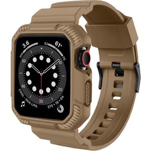 OROBAY Rugged Band Compatible with Apple Watch Band  with Case, Shockproof Strap for iWatch Size: 45mm/44mm/(42mm-series 3 2 1) with Bumper Case Cover Men Women, Desert Tan